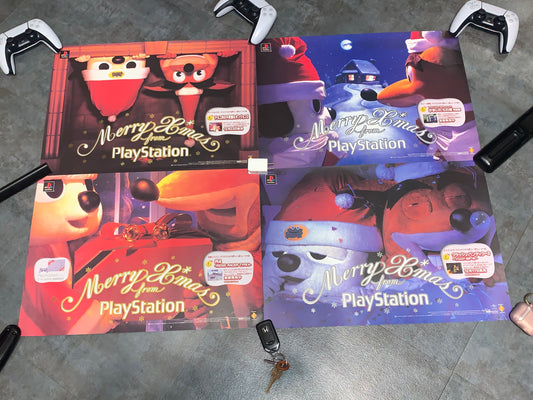 Feliz Navidad PlayStation Crash Bandicoot x PaRappa the Rapper Posters Juego de 4